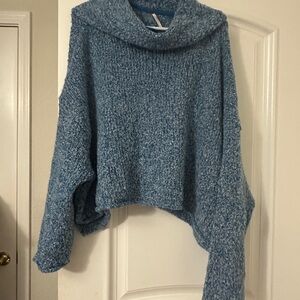 Free People Blue Cowl Neck Sweater